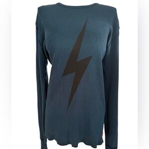 NW/O T Aviator Nation  Teal Long Sleeve Thermal w/ Black Lightning Bolt